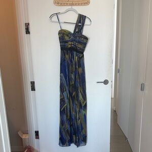 BCBGMaxAzria One Shoulder Blue and Gold Dress